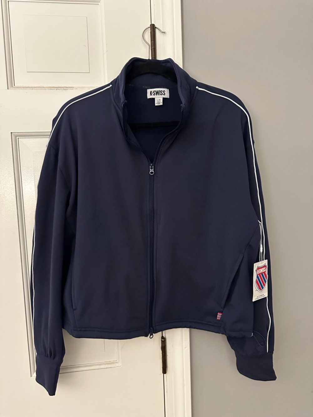 K-Swiss NWT Navy Bomber Jacket with White Piping